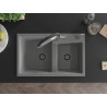 Mexen Tomas granite double-bowl kitchen sink with Duo faucet, gray - 6516-71-671701-07-B