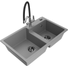 Mexen Tomas 2-compartment granite sink with Duo kitchen faucet, gray - 6516-71-671701-07-B