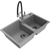 Mexen Tomas granite double-bowl kitchen sink with Duo faucet, gray - 6516-71-671701-07-B
