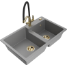 Mexen Tomas granite 2-bowl sink with Duo kitchen tap, grey - 6516-71-671701-57-G