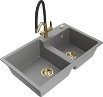 Mexen Tomas 2-bowl granite kitchen sink with Duo faucet, gray - 6516-71-671701-57-G