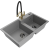 Mexen Tomas 2-chamber granite sink with Duo kitchen faucet, gray - 6516-71-671701-57-B