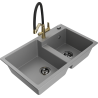 Mexen Tomas granite double-bowl kitchen sink with Duo faucet, gray - 6516-71-671701-57-B