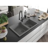 Mexen Tomas granite double-bowl kitchen sink with Duo faucet, gray - 6516-71-671701-70-B