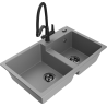 Mexen Tomas 2-compartment granite sink with a kitchen mixer tap Duo, grey - 6516-71-671701-70-B