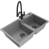 Mexen Tomas granite double-bowl kitchen sink with Duo kitchen faucet, gray - 6516-71-671701-70-B