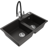 Mexen Tomas 2-Bowl Granite Kitchen Sink with Duo Faucet, Black/Gold Metallic - 6516-75-671701-07