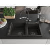 Mexen Tomas granite kitchen sink 2-chamber with Duo kitchen faucet, black/golden metallic - 6516-75-671701-07-B