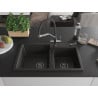 Mexen Tomas granite sink 2-bowl with Duo kitchen tap, black/gold metallic - 6516-75-671701-07-B