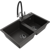 Mexen Tomas granite kitchen sink 2-chamber with Duo kitchen faucet, black/golden metallic - 6516-75-671701-07-B