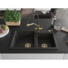 Mexen Tomas granite double-bowl sink with Duo kitchen faucet, black/gold metallic - 6516-75-671701-57-G