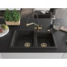 Mexen Tomas granite sink with two bowls and Duo kitchen tap, black/gold metallic - 6516-75-671701-57-G