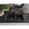 Mexen Tomas granite kitchen sink 2-chamber with Duo kitchen faucet, black/gold metallic - 6516-75-671701-57-B