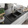 Mexen Tomas granite double-bowl sink with Duo kitchen faucet, black/gold metallic - 6516-75-671701-57-B