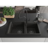 Mexen Tomas granite double-bowl kitchen sink with Duo faucet, black/gold metallic - 6516-75-671701-70-B