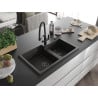 Mexen Tomas 2-chamber granite sink with Duo kitchen faucet, black/gold metallic - 6516-75-671701-70-B
