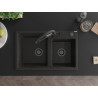 Mexen Tomas granite double-bowl kitchen sink with Duo faucet, black/gold metallic - 6516-75-671701-70-B