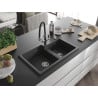 Mexen Tomas Granite kitchen sink with 2 Chambers and Duo kitchen faucet, black speckled - 6516-76-671701-07