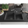 Mexen Tomas 2-bowl granite kitchen sink with Duo faucet, black speckled - 6516-76-671701-07-B