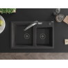 Mexen Tomas 2-chamber granite sink with Duo kitchen faucet, black speckled - 6516-76-671701-07-B