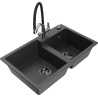 Mexen Tomas 2-bowl granite kitchen sink with Duo faucet, black speckled - 6516-76-671701-07-B