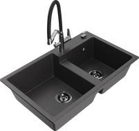 Mexen Tomas 2-chamber granite sink with Duo kitchen faucet, black speckled - 6516-76-671701-07-B