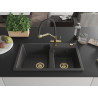 Mexen Tomas granite double bowl kitchen sink with Duo faucet, speckled black - 6516-76-671701-57-G