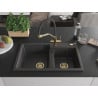 Mexen Tomas granite sink 2-chamber with Duo kitchen tap, black speckled - 6516-76-671701-57-G