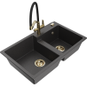 Mexen Tomas double-bowl granite kitchen sink with Duo faucet, black speckled - 6516-76-671701-57-G