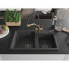 Mexen Tomas granite 2-bowl kitchen sink with Duo faucet, black speckled - 6516-76-671701-57-B