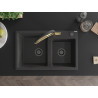 Mexen Tomas granite double-bowl sink with Duo kitchen faucet, black speckled - 6516-76-671701-57-B