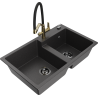 Mexen Tomas granite double-bowl sink with Duo kitchen faucet, black speckled - 6516-76-671701-57-B