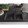 Mexen Tomas granite double-bowl kitchen sink with Duo faucet, black speckled - 6516-76-671701-70-B