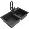 Mexen Tomas 2-bowl Granite Kitchen Sink with Duo Faucet, Black Speckled - 6516-76-671701-70-B