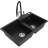 Mexen Tomas 2-bowl granite sink with Duo kitchen faucet, black - 6516-77-671701-07