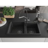 Mexen Tomas granite double-bowl sink with Duo kitchen faucet, black - 6516-77-671701-07-B