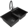 Mexen Tomas granite double-basin kitchen sink with Duo faucet, black - 6516-77-671701-07-B