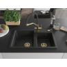 Mexen Tomas granite kitchen sink 2-bowl with Duo kitchen faucet, black - 6516-77-671701-57-G