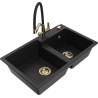 Mexen Tomas granite kitchen sink 2-bowl with Duo kitchen faucet, black - 6516-77-671701-57-G