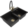 Mexen Tomas granite kitchen sink 2-chamber with Duo kitchen faucet, black - 6516-77-671701-57-G