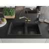 Mexen Tomas 2-bowl granite sink with Duo kitchen faucet, black - 6516-77-671701-57-B