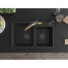 Mexen Tomas 2-bowl granite sink with Duo kitchen faucet, black - 6516-77-671701-57-B