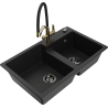 Mexen Tomas Granite Sink 2-Bowl with Duo Kitchen Tap, Black - 6516-77-671701-57-B