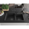 Mexen Tomas Granite Double-Bowl Sink with Duo Kitchen Faucet, Black - 6516-77-671701-70-B