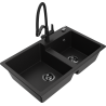 Mexen Tomas 2-compartment granite sink with a kitchen mixer tap Duo, Black - 6516-77-671701-70-B