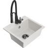 Mexen Milo 1-bowl granite sink with Aster kitchen faucet, white - 6505-20-73450-70-B