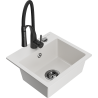 Mexen Milo granite kitchen sink single-bowl with Aster faucet, white - 6505-20-73450-70-B