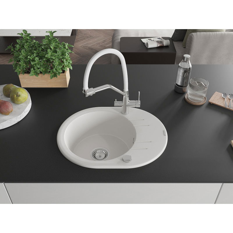 Mexen Kevin granite kitchen sink 1-bowl with Duo kitchen tap, white - 6517-20-671701-02