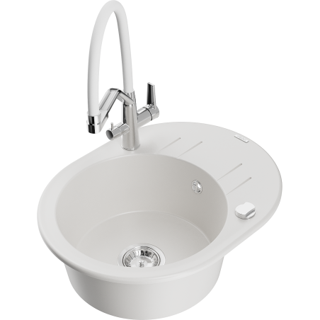 Mexen Kevin granite kitchen sink 1-bowl with Duo kitchen faucet, white - 6517-20-671701-02