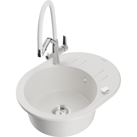 Mexen Kevin granite sink, 1-bowl with Duo kitchen faucet, white - 6517-20-671701-02